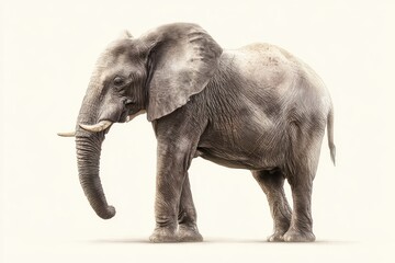 Obraz premium Isolated African Elephant in a Minimal White Backdrop â€” Digital Illustration