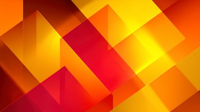 Geometric Harmony: An abstract composition of layered, intersecting geometric shapes in a vibrant palette of orange, yellow, and red, creating a dynamic visual experience. 
