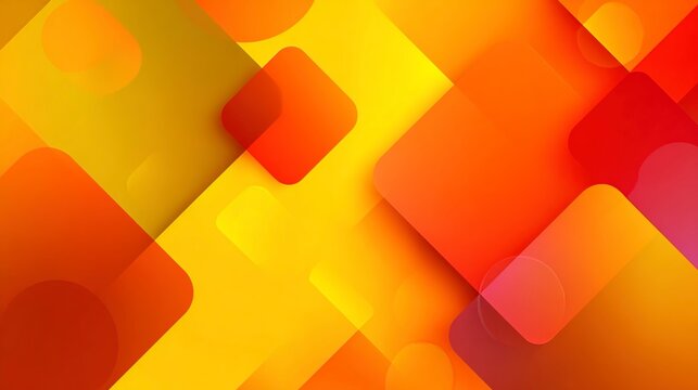 Geometric Harmony: Abstract design featuring a captivating composition of overlapping, radiant squares and lozenges, blending seamlessly across shades of yellow, orange, and red.