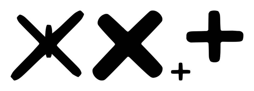Error cross icon set with solid black color and minimalist design featuring rejection, failure, decline with incorrectness and mistake