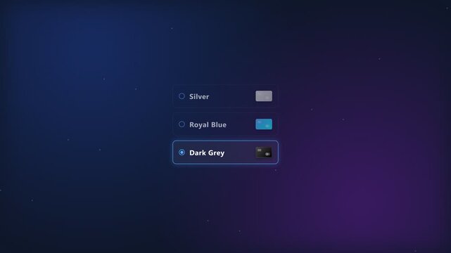 Modern 4K Seamless Loop of Interactive Credit Card Color Selection Interface with Futuristic UI Design