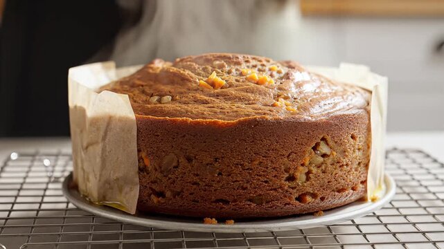 Freshly Baked Cake Cooling on a Wire Rack.