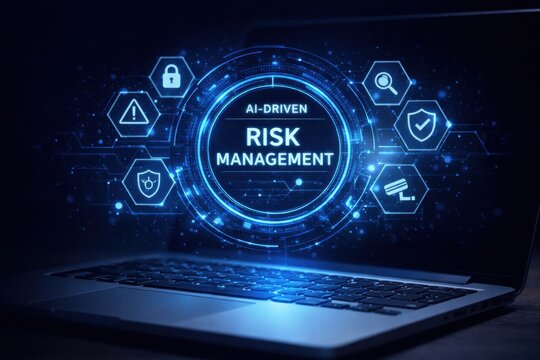 AI Driven Risk Management Dashboard with Cybersecurity and Data Protection Icons