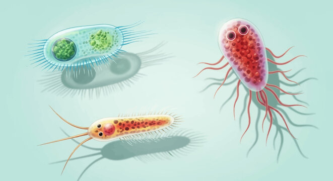 Microscopic view of various protozoa species.