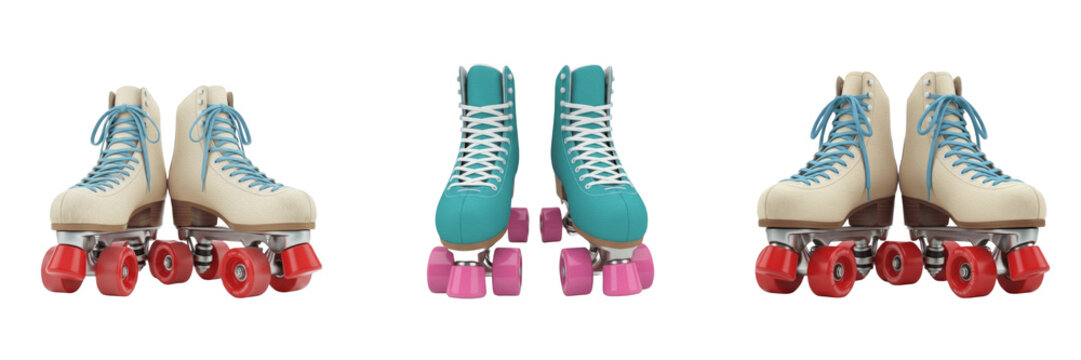 Vintage Retro Roller Skates Collection - Classic Quad Skates and Colorful Rollerblades Set PNG
