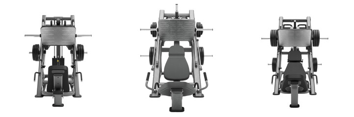 Set of heavy duty leg press and hack squat gym machines isolated on transparent background png © Tor