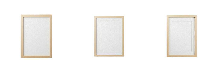 Obraz premium Set of Minimalist Light Wood Picture Frames with White Matting Isolated on Transparent Background PNG