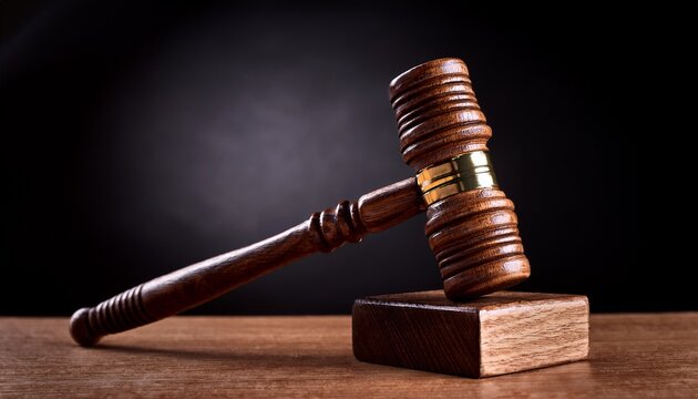 gavel resting on wooden block dark background