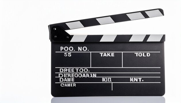 vintage film clapboard black white stripes isolated on white background