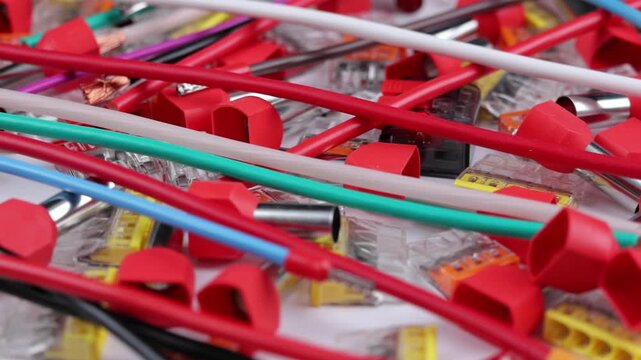 Electrical installation tools for the assembly of electrical equipment. Soft focus. Close-up.