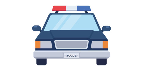 Police Vehicle Illustration: A front view of a police car with its siren lights, ready to serve and protect, symbolizing safety and authority. © Rahed Ul Islam