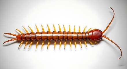 Fototapeta premium Centipede with long legs and segmented body on white background closeup