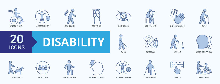 Disability  Icon Pack Blue Style Illustration Vector