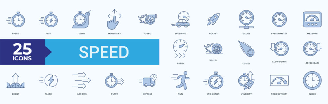 Speed Icon Pack Blue Style Illustration Vector
