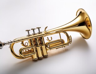 Naklejka premium a shiny gold trumpet on white background