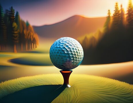 golf abstract conceptual artwork of a golf ball on a tee but the ball is replaced with a miniature globe3