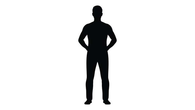 Silhouette of a man standing with hands on hips against a white background