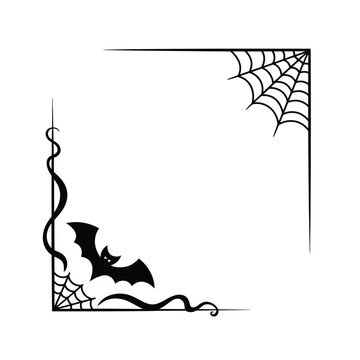 Halloween border design with spider web and bat silhouette
