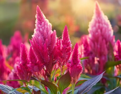 vibrant pink celosia flowers blooming in garden