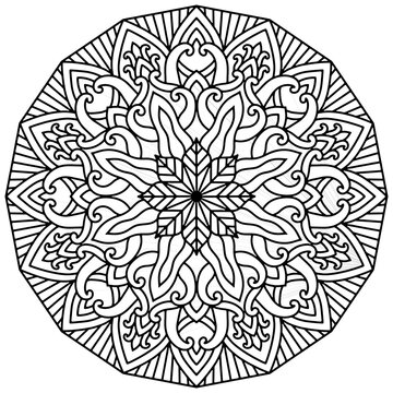 Mandala 397, ethnic, swirl pattern, object isolated on white background. Coloring page 456, hand drawn, vector.