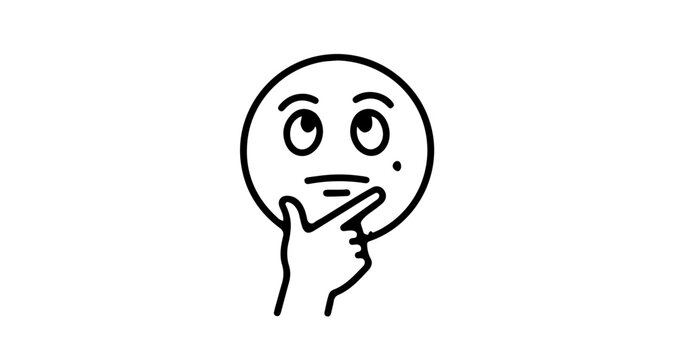 A minimalist vector graphic of a thinking face with a hand on chin