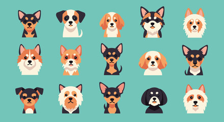 Obraz premium Cute Cartoon Dog Faces Illustration Pattern on a Teal Background