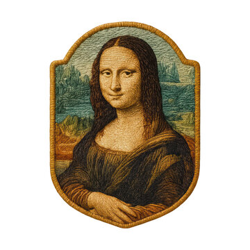 PNG Embroidered Mona Lisa patch illustration.
