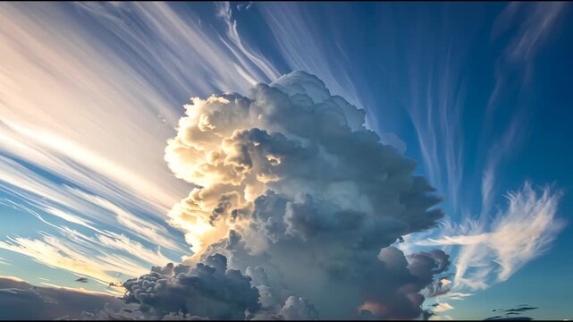 A large cumulus cloud formation at sunset.