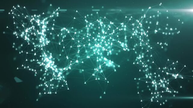 Global Social Network Connection Nodes Forming World Map Internet Communication Concept Loop 4K