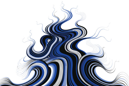 Abstract digital design with flowing blue and white curves on white background,Fluid lines and shapes in blue and white,Abstract illustration of fluid motion,