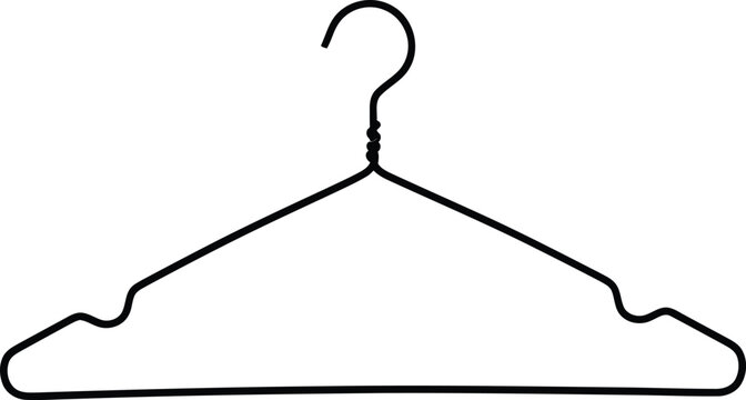 A single minimalist black wire clothes hanger isolated against a plain white background surface. Vector