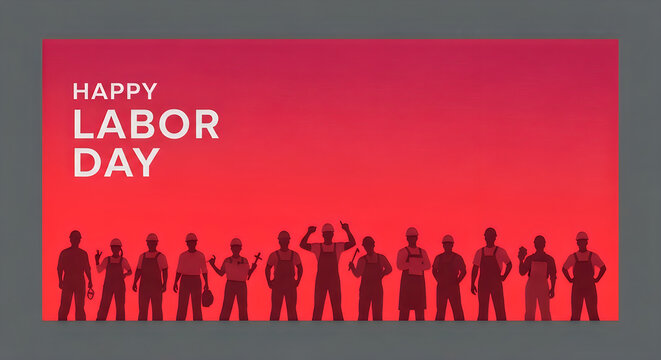 Happy labor day celebration with workers