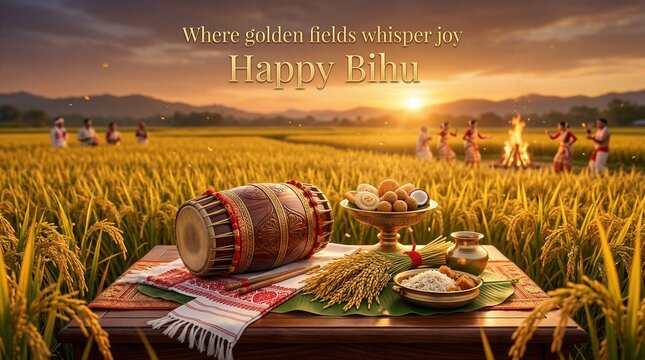 Bihu Celebration with Dhol and Rustic Setup