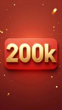Red background with gold confetti and 200k text in gold letters rectangular shape