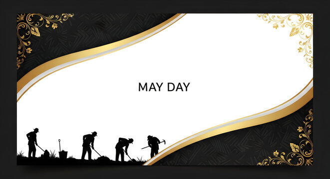 May day celebration with workers silhouette