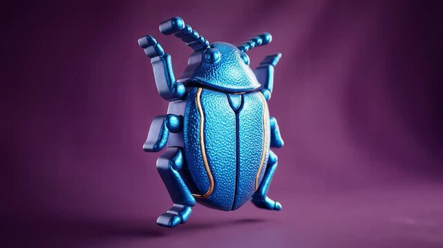 Shiny Blue Metallic Beetle Insect Character with Antennas.