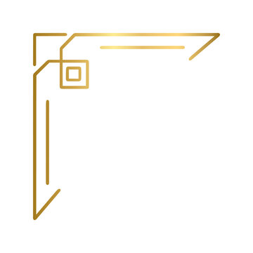 Golden geometric corner frame doodle.  Vintage decorative angle border, Wedding design element, decoration. Hand drawn vector illustration isolated on a transparent background