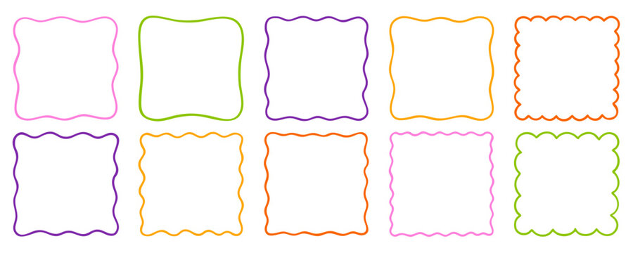 Square text box and wavy frame. Hand drawn organic irregular shapes and abstract geometric doodle border. Empty fluid form. Hand drawn vector illustration isolated on white background.