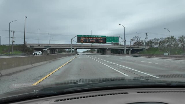 Driving to USA Bluewater Bridge on Overcast Day With Few Cars