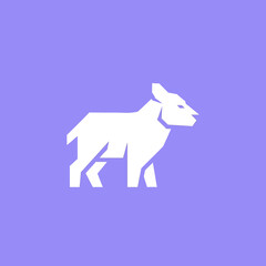 Obraz premium Geometric White Goat Silhouette on Purple Background.
