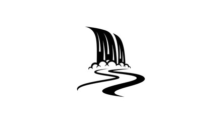 Stylized Black and White Waterfall with Winding River. © vixion