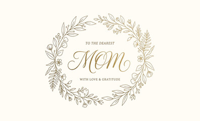 Obraz premium Hand-Drawn Mother’s Day Floral Wreath Vintage Botanical Line Art Designs
