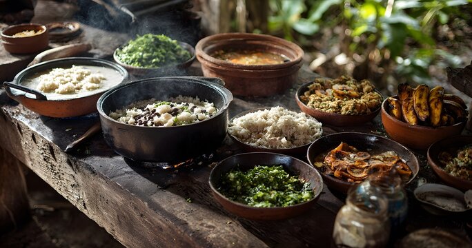 Amidst lush humid jungle of Costa Rica adventurous chef blend vibrant color tropical flavor of Coconut Rice Beans slowly simmering tender plantain fresh herb rich essence of slow cooked Patacon clean