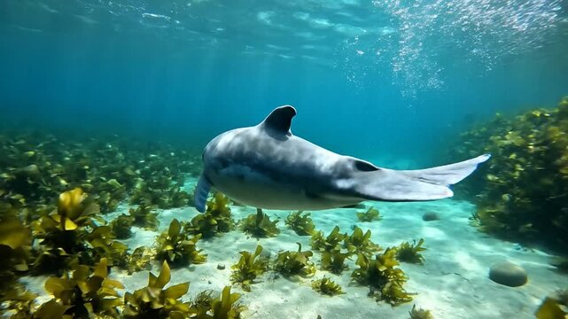 Vaquita Porpoise Swims Gently in a Tranquil Ocean Cove