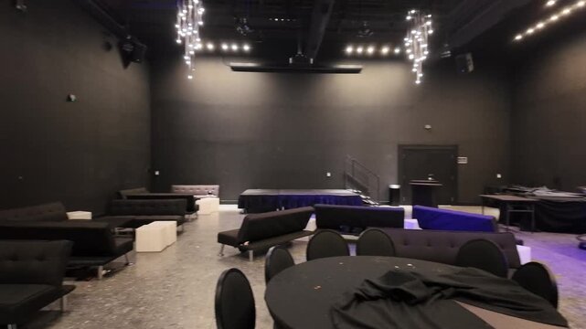 Room Setup for Conference With Tables and Equipment in Place