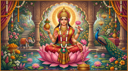 Fototapeta premium Goddess Lakshmi Maa. Happy Diwali. 