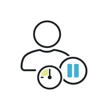 Idle state and inactive user presence in digital applications during periods of no interaction, a simple user icon with a small pause symbol and a