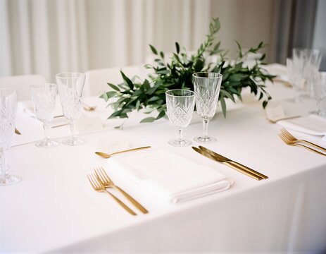 Elegant White Table Setting with Gold Accents