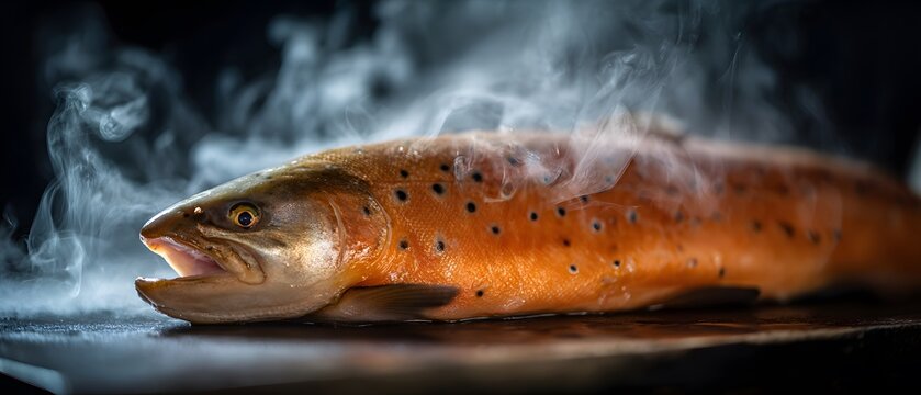 Freshly caught salmon steaming clean professional stock photo sharp macro photography style cinematic realism ultra photorealistic no text no watermark