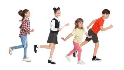 Obraz premium Cute active children running on white background